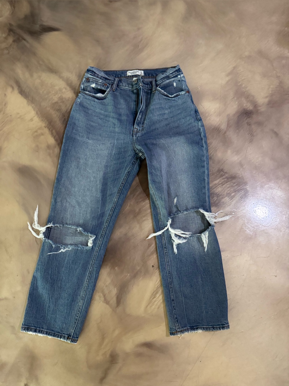 Abercrombie & Fitch Distressed Medium Blue Boyfriend Jeans